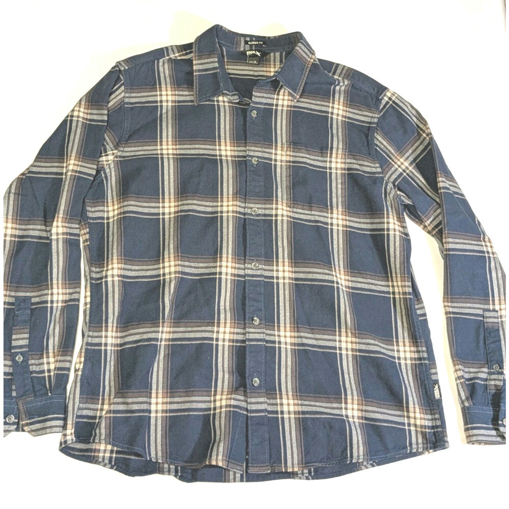 Eddie Bauer Flannel Shirt XL Mens Blue Plaid Outdoor Lumberjack Casual thick